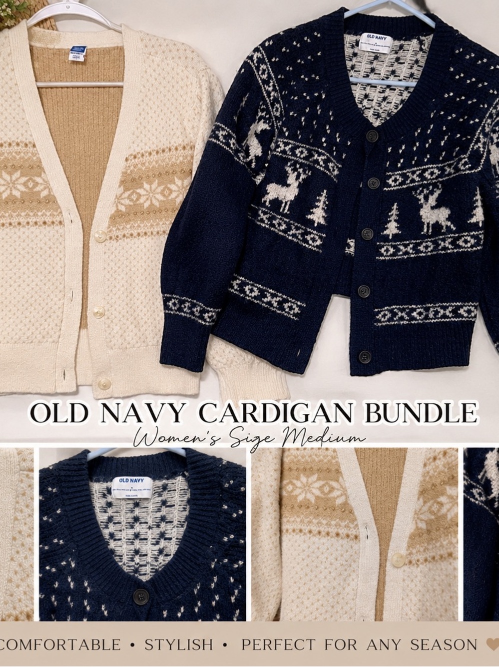 Old Navy Navy and Cream Fair Isle Cardigan Duo